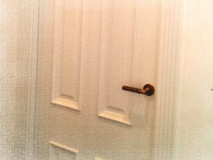 Puerta lacada en blanco estilo clásico. Foto retocada artístico.